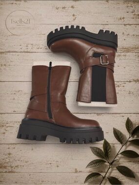 CELLENZ Women's Brown Platform Chelsea Ankle Boots - Size 6